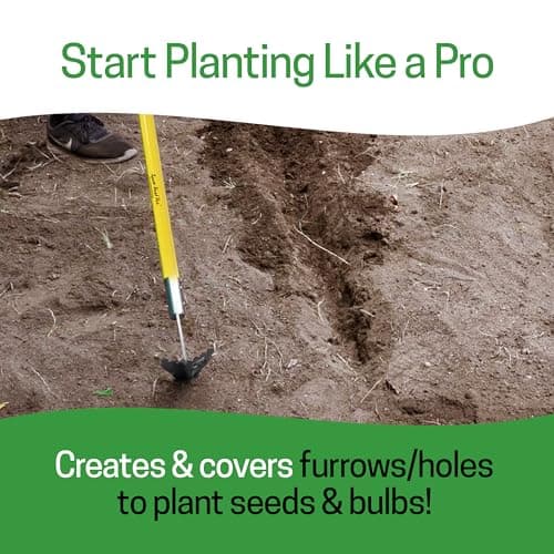 Spear Head Hoe Garden Tool - Long Handle Hoe with 59" Fiberglass Handle, 2 Cushioned Grips, & Stainless Steel Blade with Sharpened Edges & Rake - Multipurpose Garden Tool for Weeding & More (Yellow)