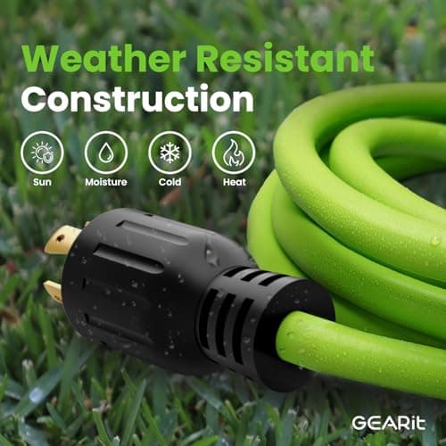 GEARit 30-Amp Generator Extension Cord, 120/250-Volt, 4-Prong, 7500W, NEMA L14-30P/L L14-30R, 10 Gauge SJTW Locking Power Cord for Manual Transfer Switch, Portable Generator, Power Outage, 6 Ft, Green