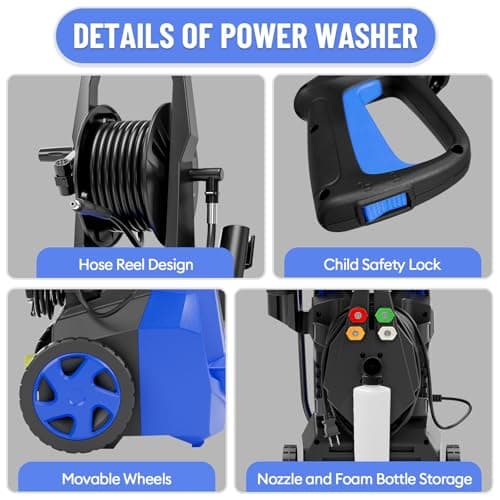 Electric Pressure Washer - 5000PSImax 3.2GPM ZHUOLIN Power Washer for Cars Washing with 25FT Pressure Hose, Blue