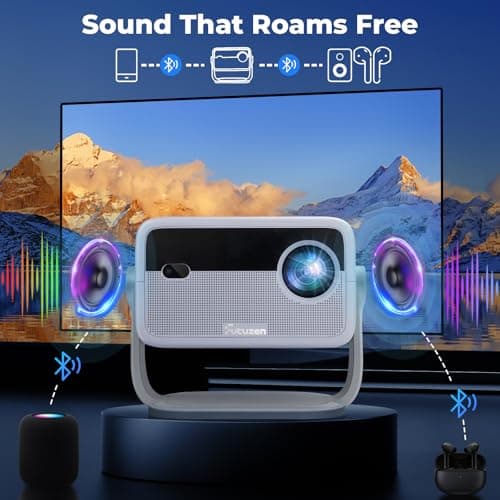 【Netflix Officially Licensed & Auto Image Set-up】Smart Projector with WiFi and Bluetooth,600 ANSI Native 1080P Voice Control Outdoor Mini Projector, 360° Rotation 4K Support Home Projector