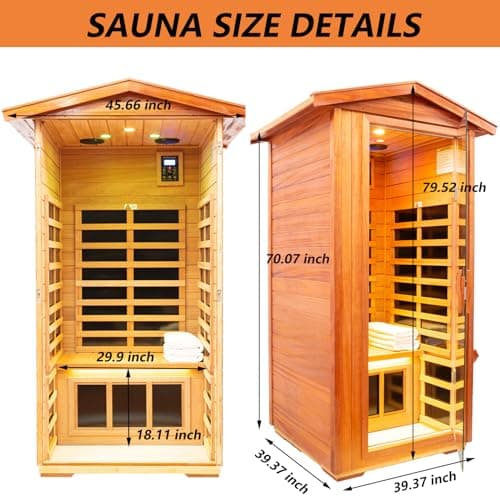 Mahogany Outdoor Sauna, 1 Person Far Infrared Sauna for Home, 1560W, with Bluetooth, LED Reading Lamp, Chromotherapy Lamp, for Indoor and Outdoor Wooden Sauna