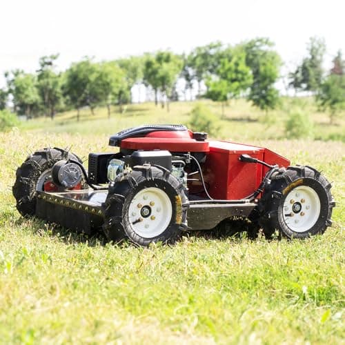 Remote Mower, Remote Control Lawn Mower, Small Crawler Oil-Electric Hybrid Four-Wheel Drive Lawn Mowing and Weed Whacker, All Terrain Grass Cutter Yard Mower, 30° Climbing (SKD-196-EASY)