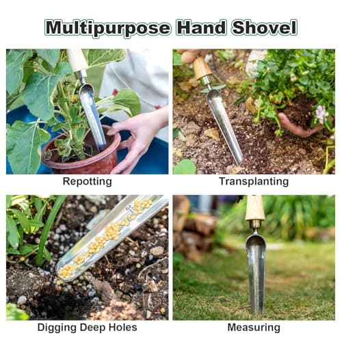 Seeding Widger,Stainless Steel Seed Dibber Tool with Measuring Scale,Wooden Handle Garden Bulb Trowel for Seed Planting Tool Hand Shovel Planter Transplanter Dibber Soil Digginng