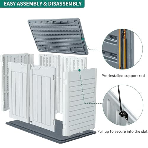 YITAHOME Outdoor Resin Storage Sheds, 39 in Height Lockable Waterproof Horizontal Shed w/o Shelf，Easy to Assemble Shed Storage for Garden Tools, Light Gray