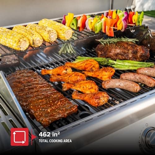 Nexgrill Stainless Steel 3-Burner Propane Gas Grill w/Foldable Side Shelves, 40,500BTUS, 591.05 sq. in. Cooking Area, Perfect for Outdoor Cooking & Grilling, BBQs, Backyard, Tailgating, 720-0830MN