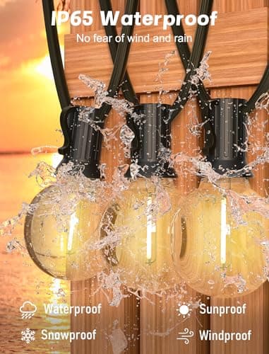 SUNSGNE G40 LED Globe Outdoor String Lights Waterproof Shatterproof, 25FT Outdoor Globe Lights with 25 LED Plastic Clear Light for Café Bistro Porch Pergola Tents Balcony Decor, Black Wire