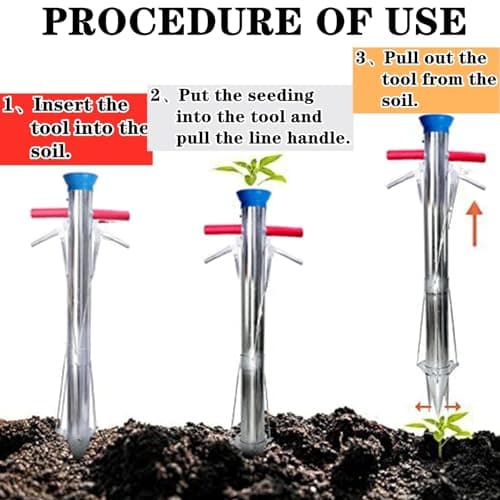 Bulb Planter Tool,2024 New Stainless Steel Planting Garden Tools, Multifunctional Garden Tool,Multi Functional Vegetable Seedling Transplanter,for Plant Bulb Seeds (Single Handle), silver
