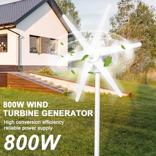 800W Wind Turbine Generator Kit, 6-Blade 12V/24V Wind Energy System, Durable Electromagnetic Power Generator for Home, RV, and Off-Grid Use White