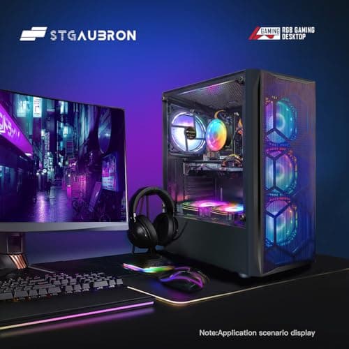 STGAubron Gaming PC Bundle with 24Inch FHD LED Monitor-Intel core I7 up to 3.9G, RX 580 8G, 16G, 512G SSD, RGB Mouse Pad, RGB Sound Bar, Windows 10 Home