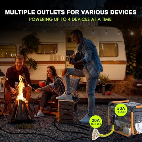 50 Amp to 110 Adapter RV Cord, 50 Amp to 20 Amp Adapter, NEMA 14-50P Male Plug to 4X 5-15R/5-20R Household Outlet Female with Dust Protection Caps, 1.5 FT