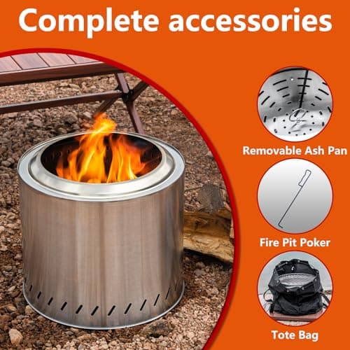 15 inch Stainless Steel Smokeless Fire Pit, Outdoor Smokeless Firepit, Wood Burning Fire Pits for Camping, Bonfire, Low Smoke Firepit for Outside (Oblique Hole)