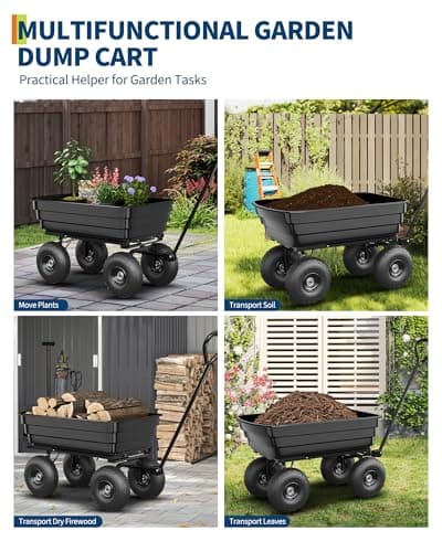 Poly Dump Cart - Heavy Duty 600lbs Garden Cart with Quick-Release Dumping & No-Flat 10" Tires, Utility Wagon for Yard Work, Landscaping, Gardening