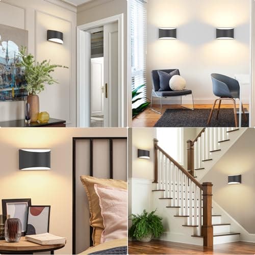 FOLKSMATE Modern LED Wall Sconces, 3000K Warm White Hardwired Wall Lights Set of 2, 10W Up and Down Wall Mount Light, Matte Black Indoor Sconces Wall Lighting