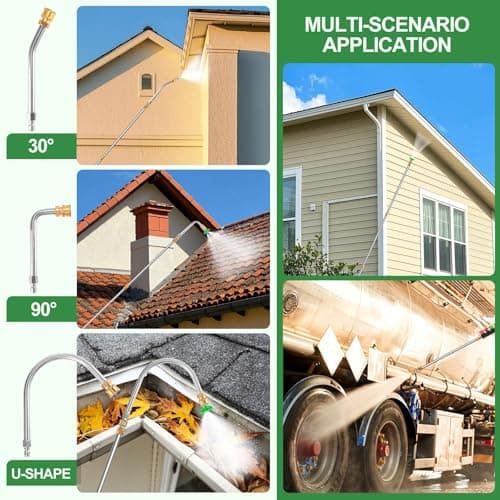 Gutter Cleaning Tools From the Ground, 10 Pack 9 FT Pressure Washer Extension Wand, Power Washer Lance With 6 Pressure Washer Spray Nozzle Tips, 30°, 90°, 120° Gutter Cleaner Curved Rod, 4000 PSI