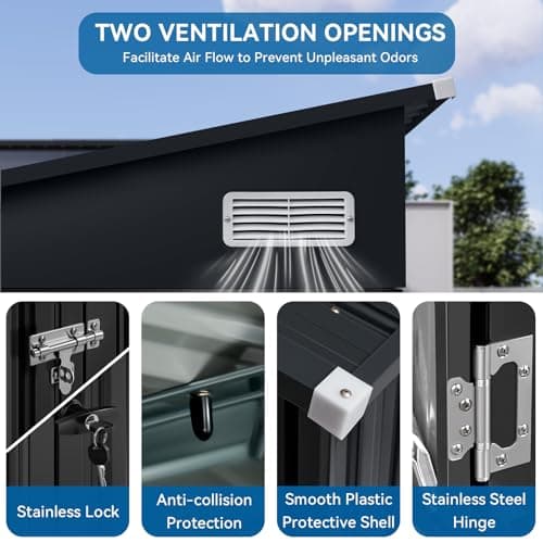 194 cu.ft Shed 7.3x5.3 Ft Premium Galvanized Steel Storage Sheds with Triple Doors Weatherproof Outdoor Utility Sheds, Dual Lock Lean to Shed for Mower, Bike, Generator, Garden Tools (Black)