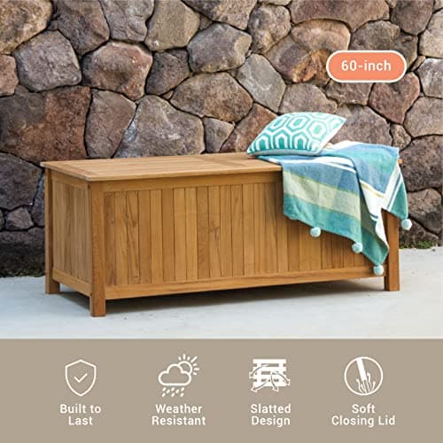 Cambridge Casual Arie 60 inch Wood Outdoor Deck Storage Box, Natural Teak