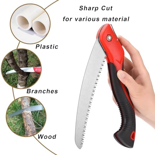 8 Inch Heavy Duty Pruning Saw, Folding Hand Saw with SK5 Curved Blade, Triple-cut Razor Teeth Used for Trees Wood Cutting Camping Gardening Work, Hiking, Landscaping, Tree Trimming