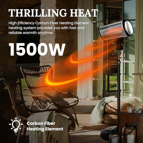 Electric Heater, Patio Heater Stand for Outdoors with 3 Heat Settings and Floor-Standing Design