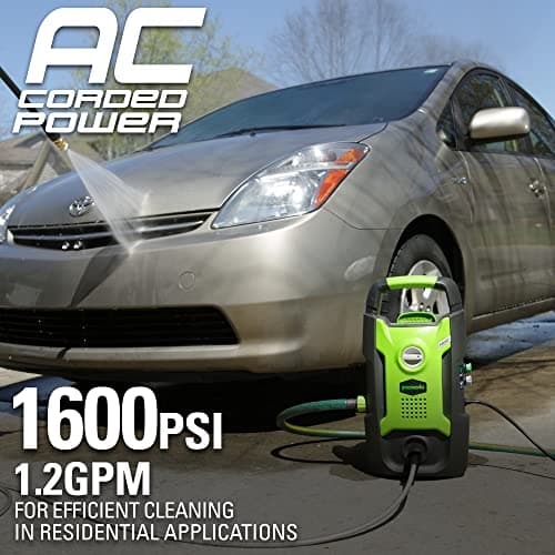 Greenworks Compact Electric Pressure Washer (CSA Certified, Lightweight, 20 FT Tangle-Free Hose, 35 FT Power Cord) Great For Cars, Fences, Patios, Driveways, Decks and Patios