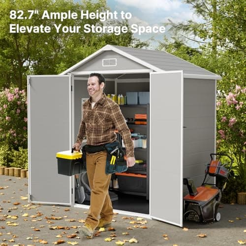 Gizoon 6x4.4 FT Resin Outdoor Storage Shed, Heavy-Duty Weather-Resistant Plastic Garden Shed with Floor for Patio Furniture, Gardening Tools, Lawn Equipment, Lockable Door, Easy Assembly, Grey