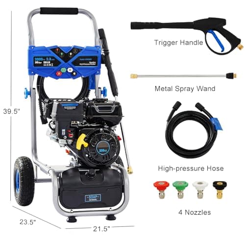 Gas Pressure Washer 3500 PSI, 2.3 GPM Heavy Duty High Power Washer,209CC 7HP Engine with 25Ft Pressure Hose, Axial Aluminum Pump, Soap Tank, 4 Quick Connect Nozzle (Blue)