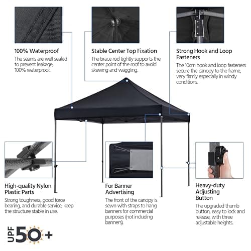 Yaheetech Canopy Tent, Commercial Instant Heavy Duty Canopy, 500D Waterproof Adjustable Canopy with Wheeled Carry Bag, 4 Sandbags and 4 Stakes (10x10, Black)