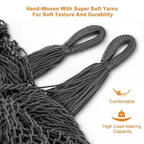 Lazy Daze Hammocks10.5 FT Handwoven Mayan Family Hammock with Portabl Carry Bag and for Outside Outdoor Patio Backyard Poolside, 550 LBS Weight Capacity,Gray