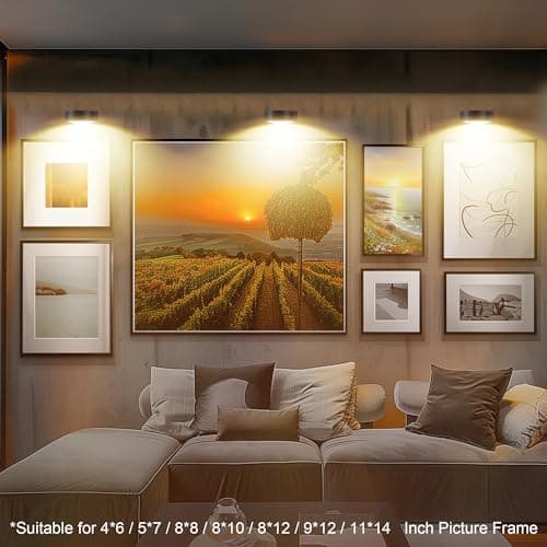 3Pcs Picture Lights for Wall Battery Operated, Magnetic Led Painting Light with Remote Dimmable and Timer, 3 Lighting Modes Art Display Light for Picture Frame, Wireless Wall Decor Puck Lights, Black