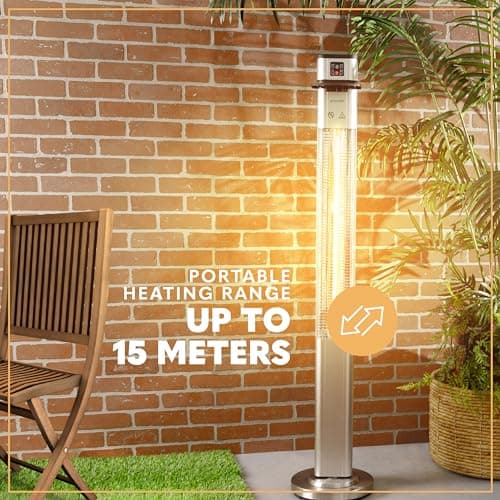 SereneLife Infrared Patio Heater, 1500W Electric Standing with Remote Control, IP44 Approved, Odorless, Three Power Settings, Indoor/Outdoor for Restaurant, Backyard, Garage, Decks