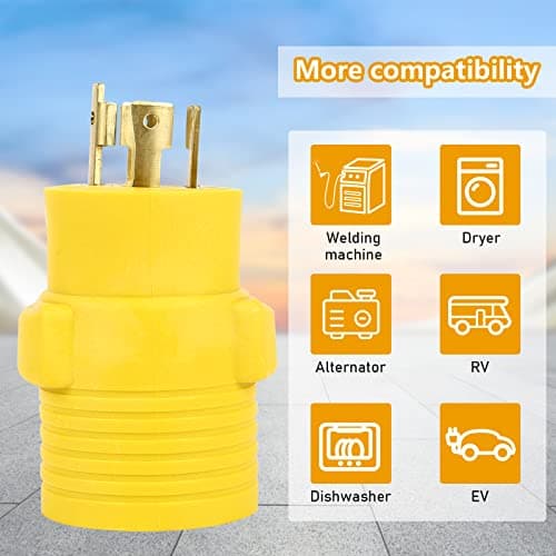 NEMA L14-30P to 6-50R 240V Compact Generator Adapter Connector, 30Amp Twist Lock 4 Prong Male Plug to 3 Prong Female Receptacle Adapter for Welder Generator Dryer EV Charger, Yellow