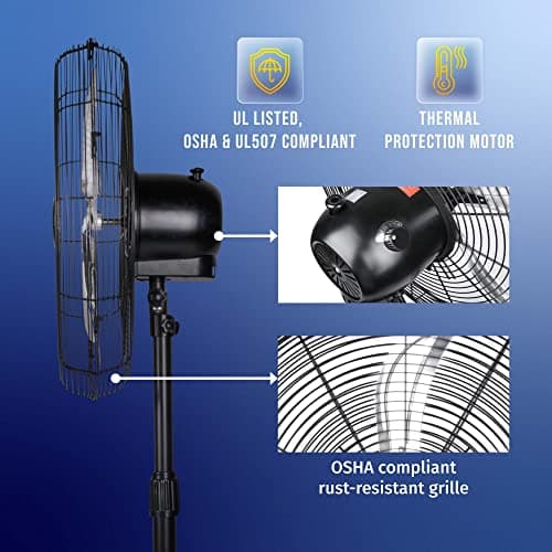 Tornado - 20 Inch High Velocity Metal Oscillating Pedestal Fan 5250 CFM - Commercial, Industrial Use Water-Resistant