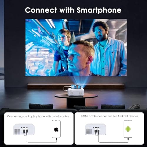 Mini Projector | 4K Support 200" Giant Screen | 500 ANSI Lumens, Bluetooth 5.2 | Portable Outdoor Movie Projector Compatible with TV Stick/Phone/HDMI/PC | Built-in HiFi Speaker
