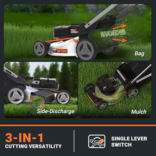 WORX Nitro 80V Cordless Lawn Mower, Electric Mower with Brushless Motor, 3-in-1 Self-Propelled Lawn Mower WG761-4 Batteries & Basecamp Charger Included