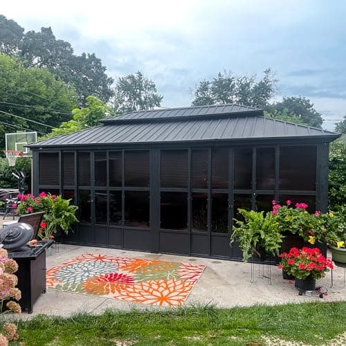 PURPLE LEAF 12' X 20' Sunroom Permanent Hardtop Gazebo Solarium Galvanized Steel Double Roof Aluminum Outdoor Screen House for Patio Deck Backyard Grey