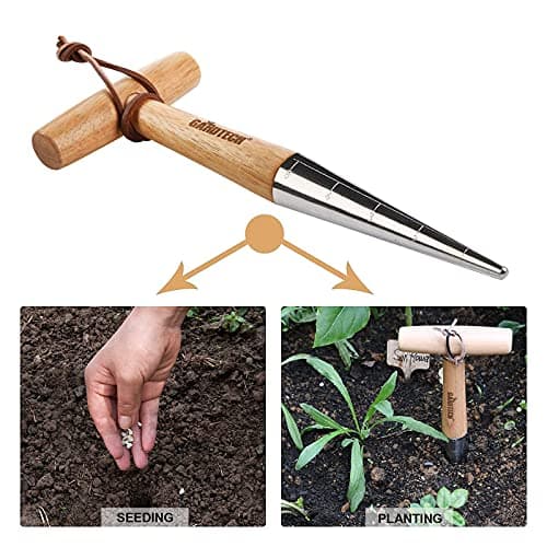 Gardtech Garden Tool Set, 5 Pcs Gardening Tool Set with Weeder Puller, Dibber, Transplanter, Big Trowel, 5-Claw Cultivator - Wooden Handle Heavy Duty Stainless Steel Gardening Hand Tools