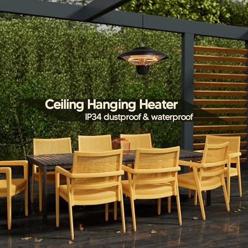 Outdoor Patio Heater, 1500W Electric Hanging Ceiling Mounted Heater for Balcony, Infrared Heater for Courtyard, Garage, Overheat Tip-Over Protection, Waterproof, Adjustable Height, Black