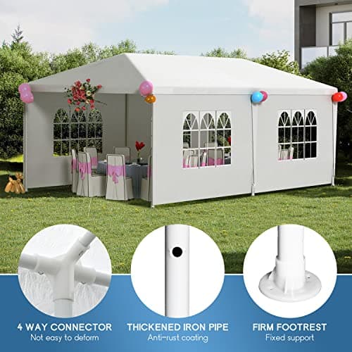 FDW Party Tent 10'x20' Outdoor Canopy Party Wedding Tent Garden Gazebo Pavilion Cater Events -4 Removable Sidewalls,White