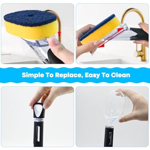 AJXX Dish Brush with Soap Dispenser Storage Set, Dish Soap Brush with 2 PCS Brush Heads & Holder, Soap Dispenser Brush with Handle, Dish Brush with Soap Dispenser, for Utensils, Pans, Sinks, Cookware