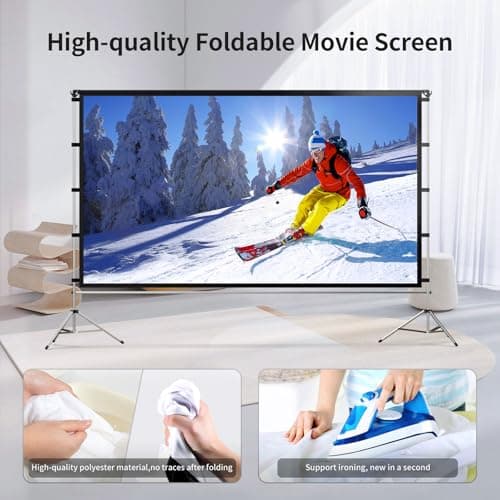 Projector Screen Outdoor, Vamvo Portable Projectors Screen with Aluminum Alloy Stand 120" Foldable Screens, 10 Feet Indoor Movie Screens with Carrying Bag for Home Theater Backyard Movie Night