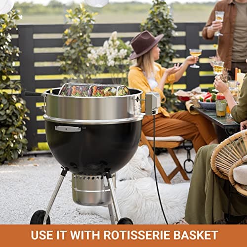 onlyfire Upgrade Stainless Steel Rotisserie Ring Kit for Weber 22-inch Kettle Charcoal Grills, Comes with Charcoal Baskets and 10 Pack Drip Pans