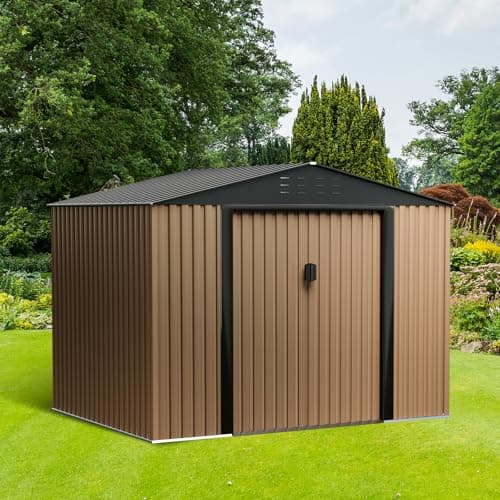 8FT x 6FT Sheds & Outdoor Storage, Metal Garden Shed, Outdoor Storage Shed, Metal Utility Tool Storage Shed with Door Lock, Waterproof Roofs, for Backyard Garden Patio Lawn, Brown