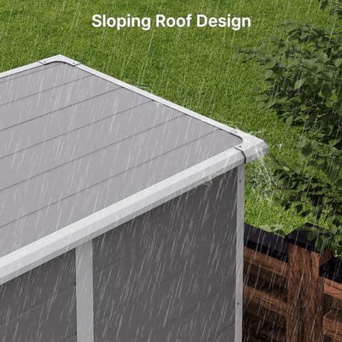 Gizoon 5X3 FT Resin Outdoor Storage Shed, Plastic Garden Sheds with Floor to Store Patio Furniture, Gardening Tools, Outside Patio Storage House with Lockable Door for Backyard, Lawn, Grey