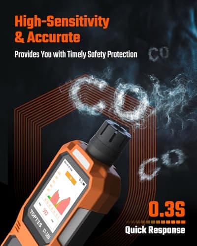 CT-580 Portable Carbon Monoxide Detector, Rechargeable CO Detector with Vibration, Visual & Audible Alarms, 0-1000PPM, TFT Color Display for Home, Camping, Travel, Industrial & Professional Use