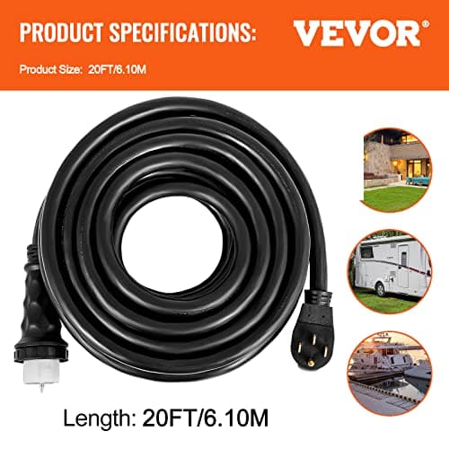 VEVOR 20 FT 50 Amp Generator Extension Cord NEMA N14-50P & SS2-50R & CS6364, STW 6/3 + 8/1 AWG 125V 250V Generator Power Cord Twist Lock Connectors
