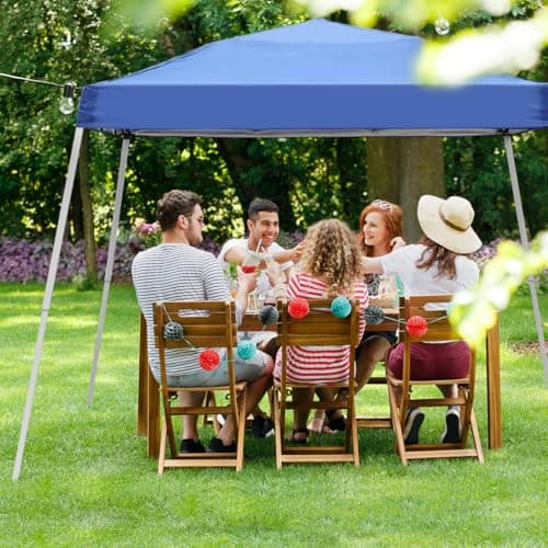 Canopy Tent, 10X10 FT Pop Up Canopy Outdoor Instant Tent Slant Legs with Carrying Bag, Portable Gazebo Shelter for Patio Deck Garden and Beach - 8X8 FT Canopy Cover (Blue)
