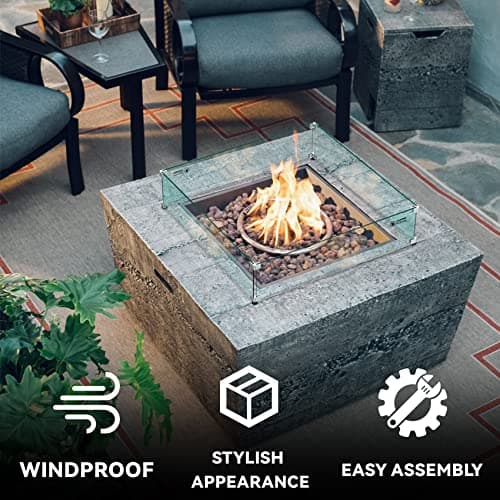 Skyflame Fire Pit Glass Wind Guard Square, 30" x 30" x 6" Tempered Glass Flame Shields, Fire-Resistant Windscreen Set, Fits for 24-inch fire Pit Burner pan
