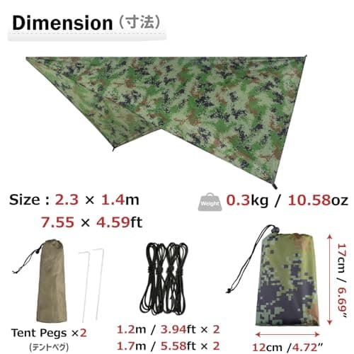 Azarxis Hammock Camping Tarp Rain Fly, Waterproof Tent Footprint Shelter Canopy Sunshade Cloth Picnic Mat for Outdoor Awning Hiking Beach Backpacking - Included Guy Lines & Stakes