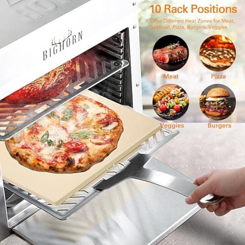 BIG HORN OUTDOORS Infrared Portable Propane Grill – 1500°F Steak Broiler, Sear Station with Pizza Stone, Salamander BBQ Grill, Small Stainless Steel Gas Grill