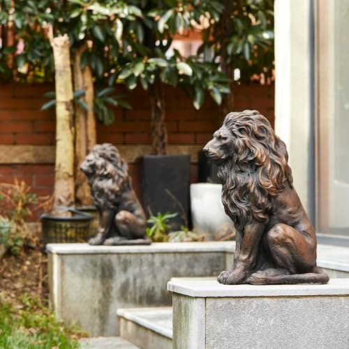 Glitzhome Guardian Sitting Lion Statue Regal Indoor and Outdoor Garden Sculpture for Home Entrance Porch and Yard, 20.5in Tall, Bronze