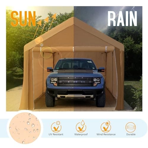 MFSTUDIO Carport 10x20 ft, Heavy Duty Carports Car Canopy Tent with Removable Sidewalls Doors, Portable Garage Waterproof UV-Resistant Car Ports for Camping SUV, Cars, Trucks, Boats, and Vehicles